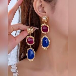 Gold and Multicolor Drop Earrings